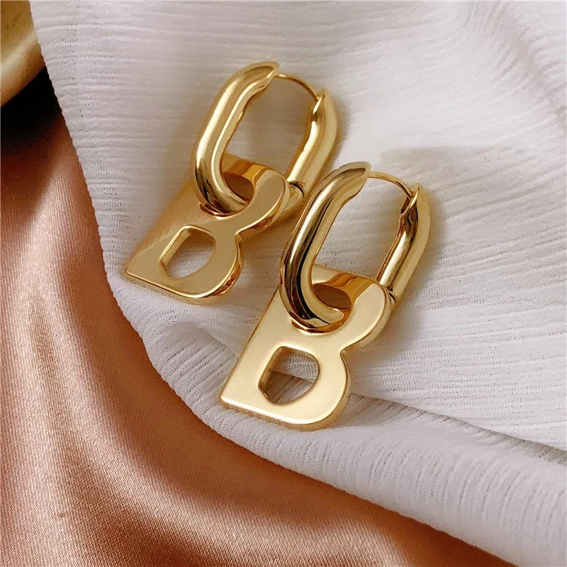 

Letter B Copper High Quality Drop Earrings for Women Men Trendy Elegant Korean Minimalist Gold Silver Color Earrings Gifts