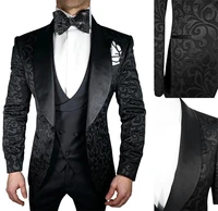 3 pieces men suitsblazerpantvest printed high quality wedding tuxedos peaked lapel blazer pant suits