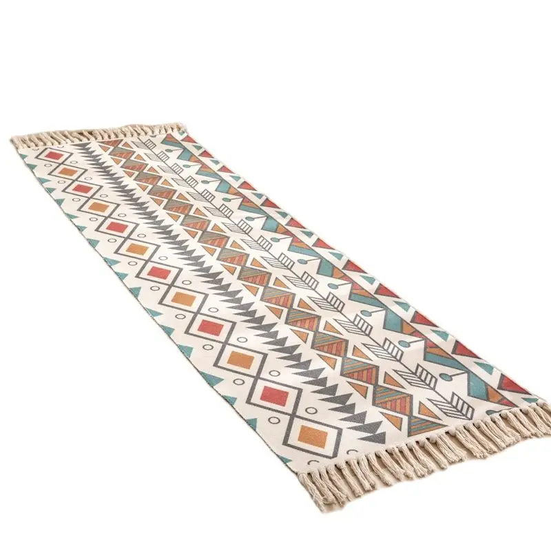

Tassel Woven Carpet Floor Mat Retro Boho Cotton Linen Bedroom Decorative Living Room Carpet area rug 60x180cm