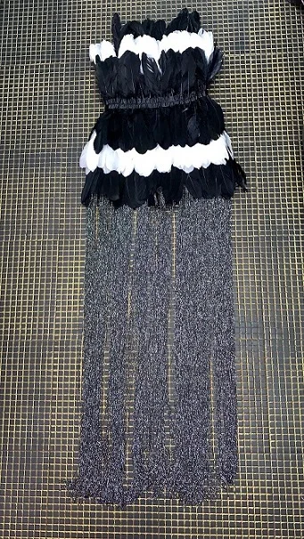 

Celebrity Party Dresses Fashion Night Club Elegant Long Dress Women Feather Tassel Black Strapless Dress
