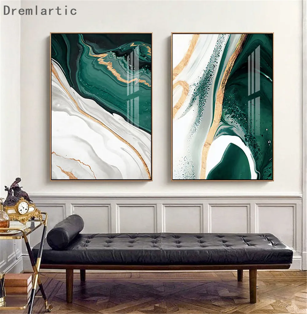 Современный скандинавский абстрактный художественный постер с зеленой линией