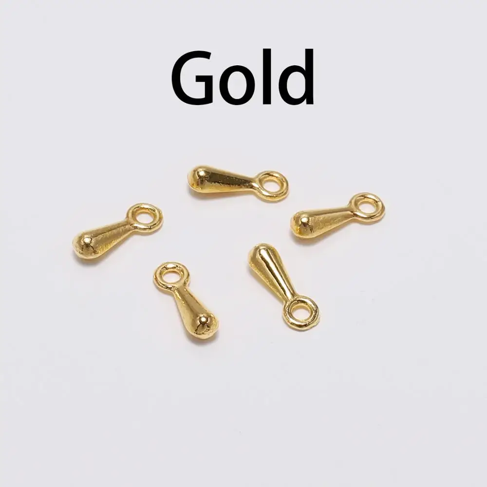 Gold 200 шт./лот, 2*7, 3*9 мм, золото/серебро, медь, капли воды, бусины для DIY, удлиняющая цепь, подвеска, ювелирные изделия, фурнитура, аксессуары - Цвет: Gold