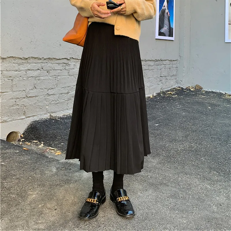

POUNGDUDU 2021 Women Plus Size Skirts For Girl Pleated Skirts Woman Solid Female High Waist Sweet All Match Office Lady Casual