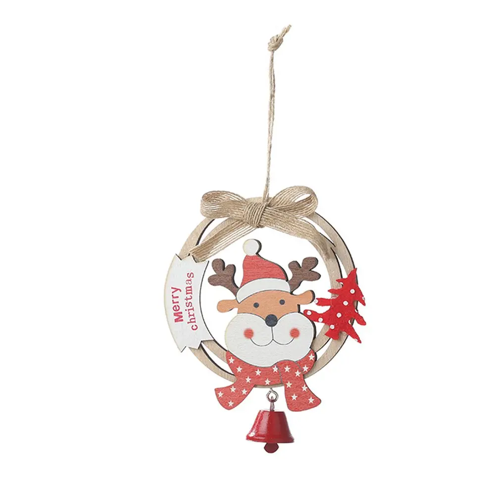 Wooden Ring With Bell Christmas Pendant Creative Tree Ornament Decoration |
