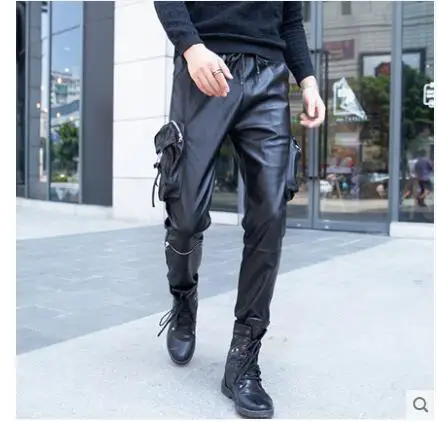 Новые зимние плюс бархатные толстые кожаные штаны Мужская Корейская приталенная
