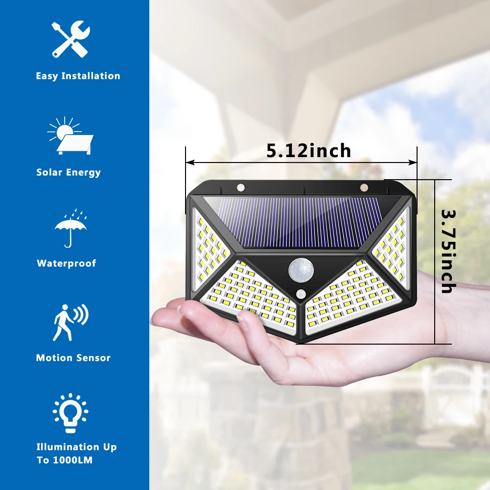 

Solar Lights Outdoor 100 LED Lamp with Motion Sensor Security Light Waterproof Solar Luminaria Lights for Garden Decoration