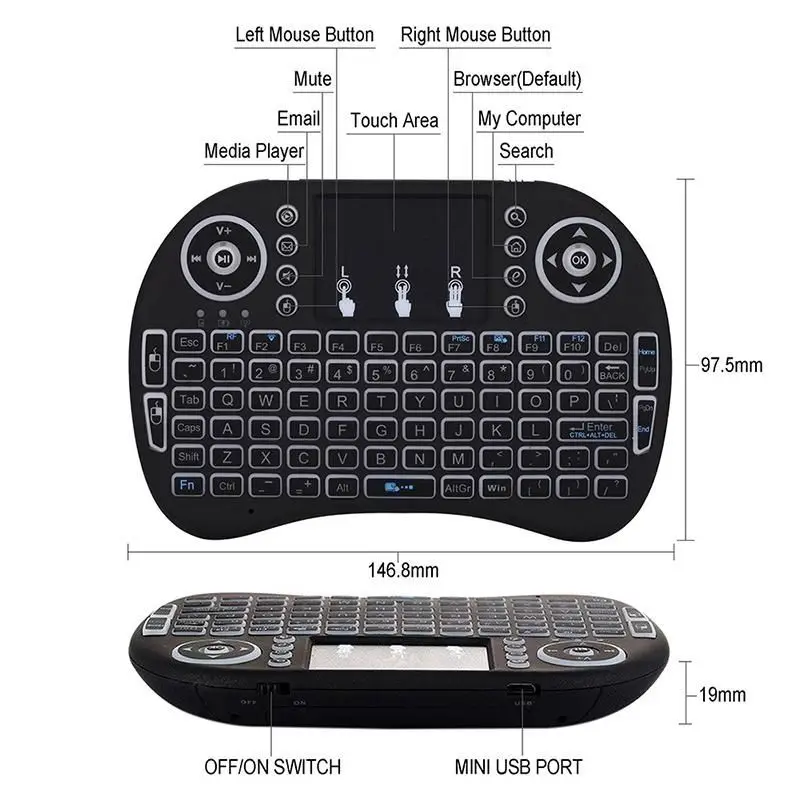 Горячая продажа lbacklight i8 Мини Беспроводная клавиатура 2 4 ГГц 3 цвета Air mouse с