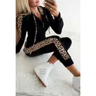 Модные повседневные женские леопардовые толстовки с длинным рукавом из 2 предметов Спортивные Топы И штаны спортивный костюм Толстовка спортивный костюм для бега