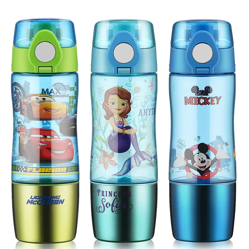 Disney new Cartoon princess Sophia Straight drinking cup kids Mickey Minnie cars school Multifunction water bottles kids gift