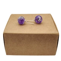 purple forget me not statice real flowers resin glass ball sterling 925 silver needle stud earrings for women fashion jewelry