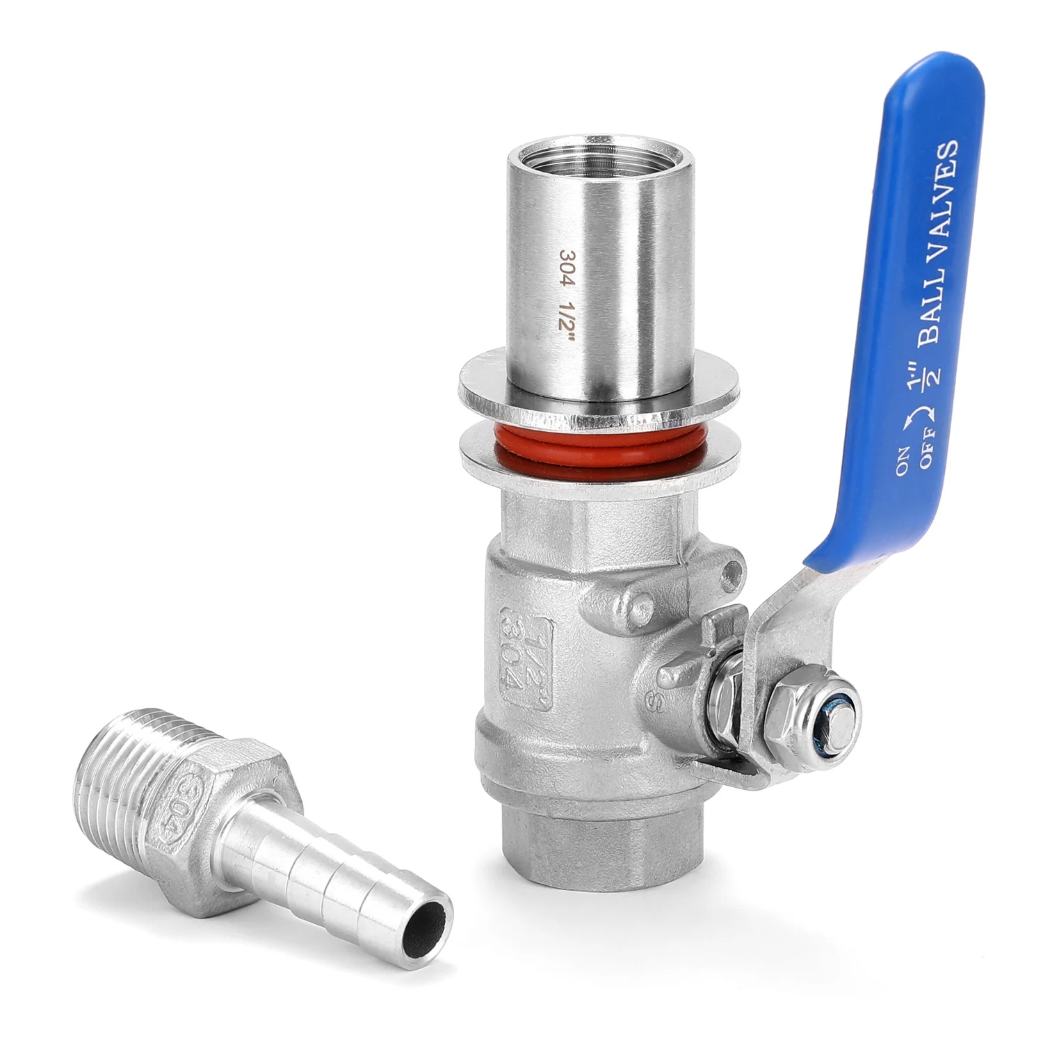 

304 Stainless Steel Ball Valving Connector 1 / 2 " Compact Barb Homebrew Brewery Beer Kettle Brew Wine Tap Keg Water Faucet