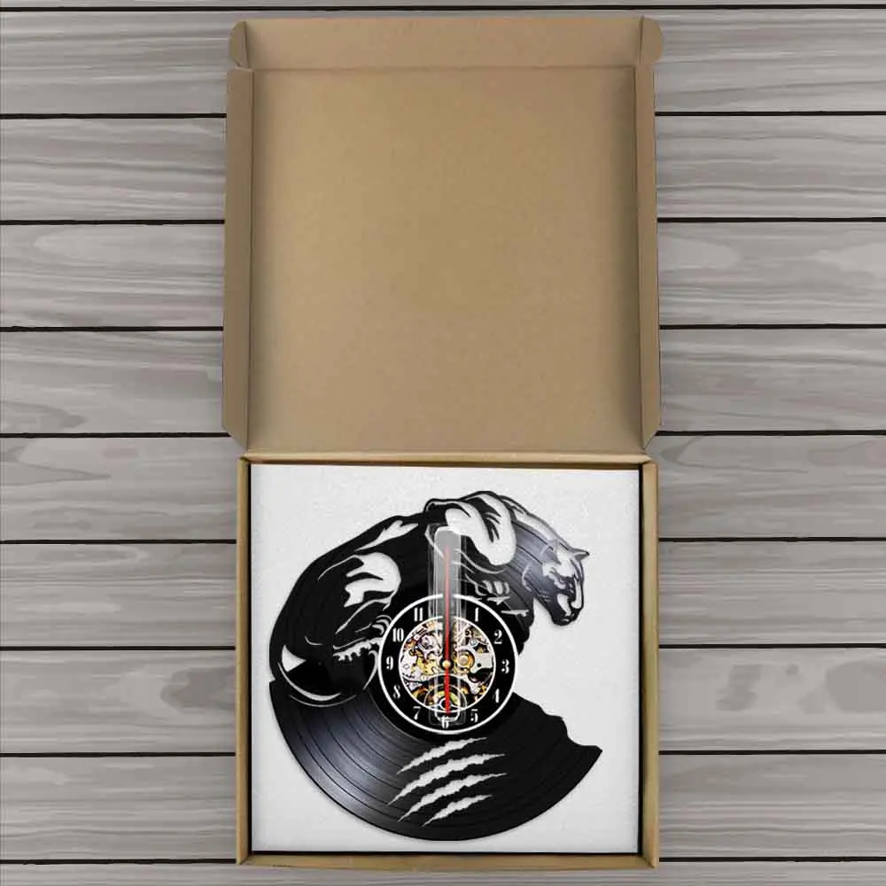 

Panther Silhouette Wall Clock Wild Animal Vinyl Record Clock 3D Wall Watch Modern Design Clock For Living Room Decoration
