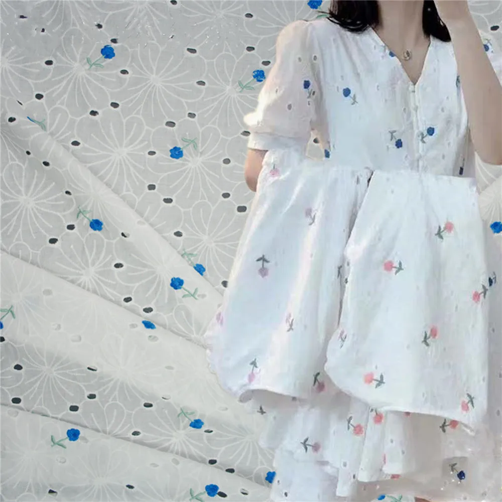 Пустотелая декоративная кружевная ткань Daisy Floral из хлопка с голубой вышивкой для создания бохо-платья, свадебного платья и блузки.