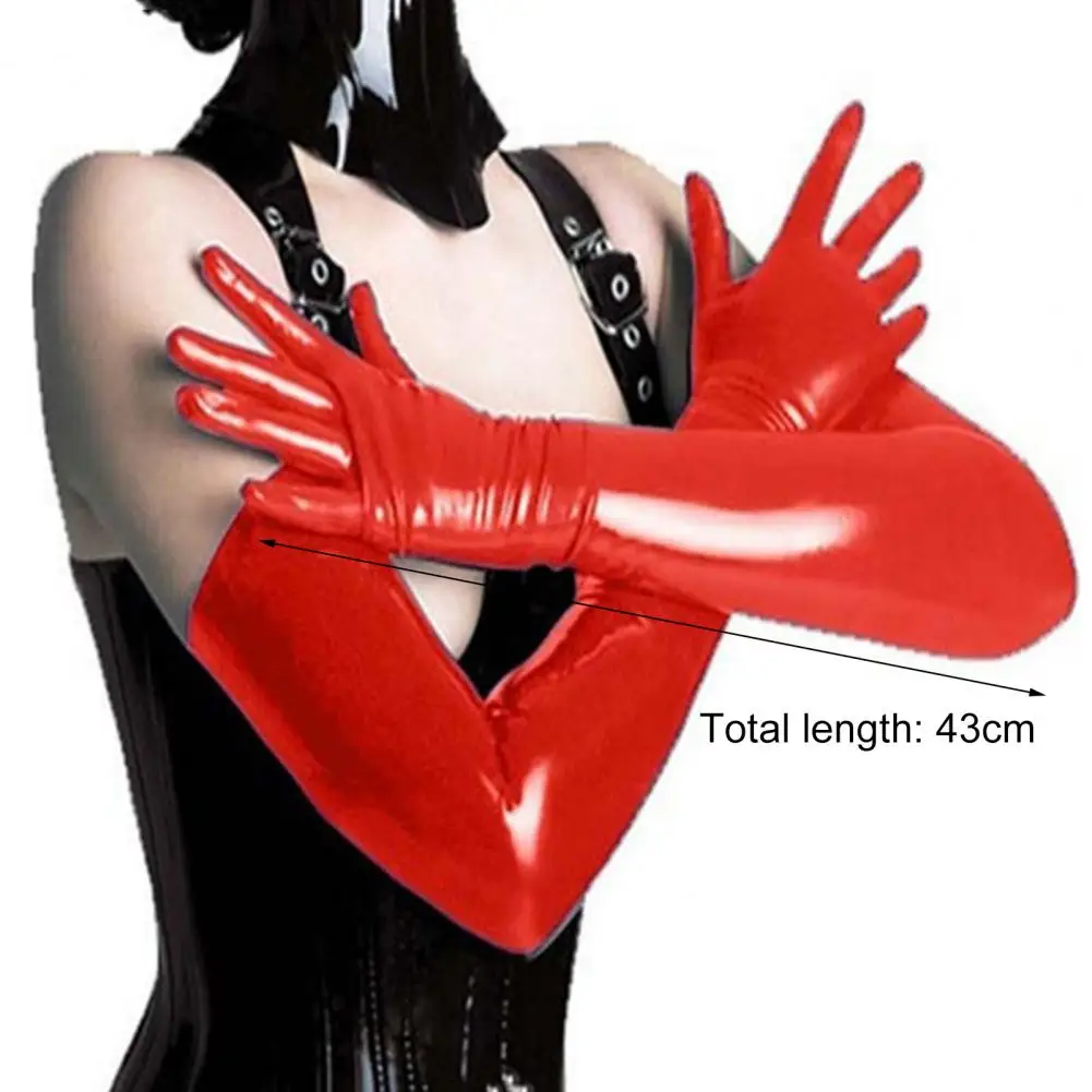 

1Pair Sexy Women Faux Patent Leather Full Finger Long Gloves Nightclub Party Cosplay Costume