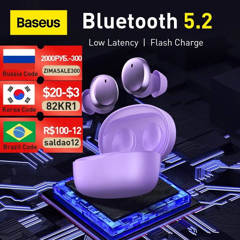 

Baseus Bowie E2 TWS Earphones Bluetooth 5.2 Wireless Headphone 25Hour Sport Earbuds Flash Charge Low Latency HIFi Gaming Headset