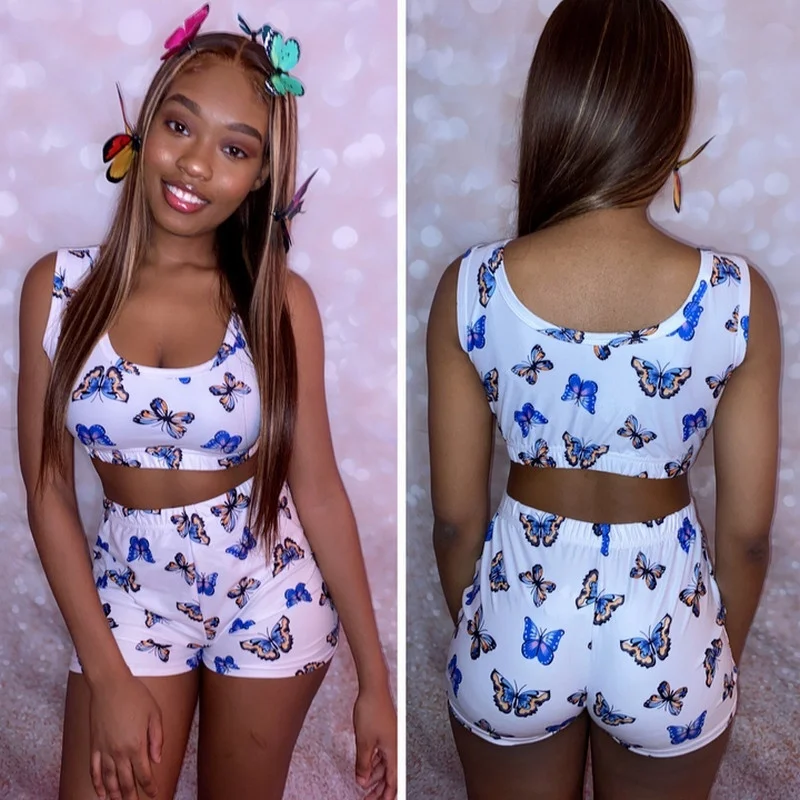 Женский летний комплект из 2 предметов жилет и шорты с принтом топ открытым