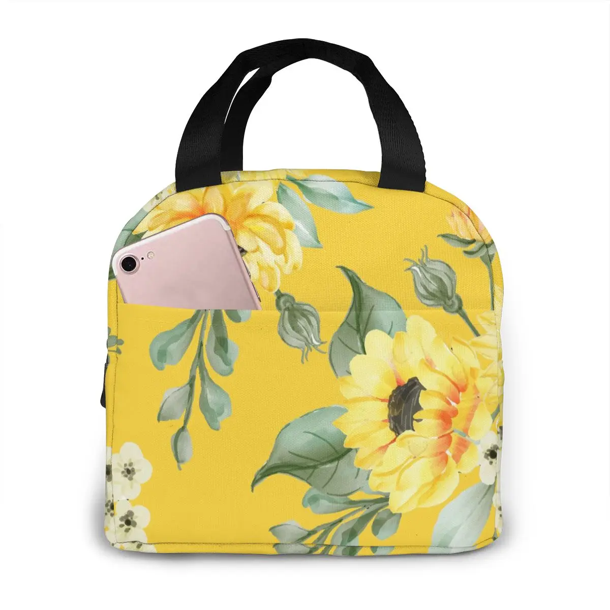 

Sun Flowers Leaves Lunch Food Box Bag Insulated Thermal Food Picnic Lunch Bag for Women kids Men Cooler Tote Bag