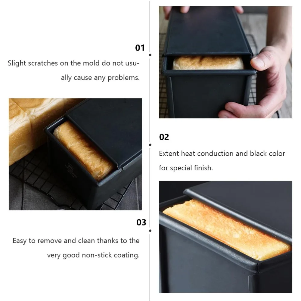 

1Pc Black Loaf Pan with Cover Non Stick Bread Baking Mould (1000g)