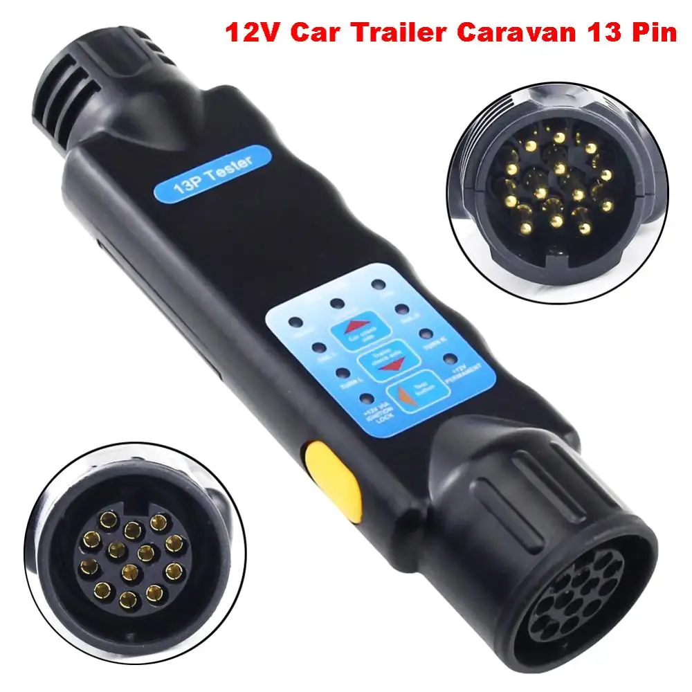 

Portable 1PC 13 Pin Car Trailer Caravan Towing Bar Lamp Wire Circuit Tester Plug Socket 12v, Durable Black Plastic