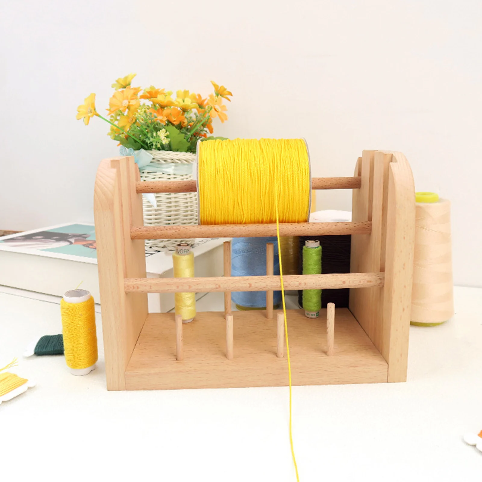 

Wood Thread Holder 11 Spools Sewing Thread Organizer Quilting Knitting Tool