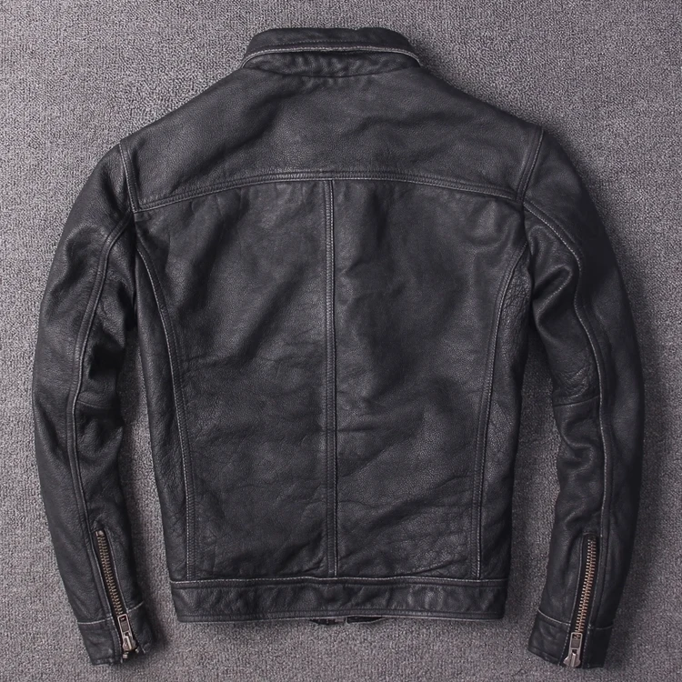 2020 New Men Vintage Gray Genuine Motorcycle Leatehr Jacket Simple Casual Riding Biker Jackets Winter Coats | Мужская одежда