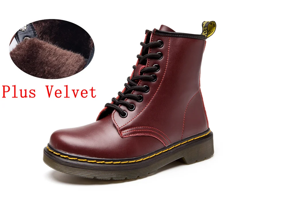 Женские ботинки; doc martins; ; винтажные классические ботинки martin в британском стиле; женские мотоциклетные ботинки на толстом каблуке; Bota Feminina Dr's Shoes - Цвет: Red Wine Fur
