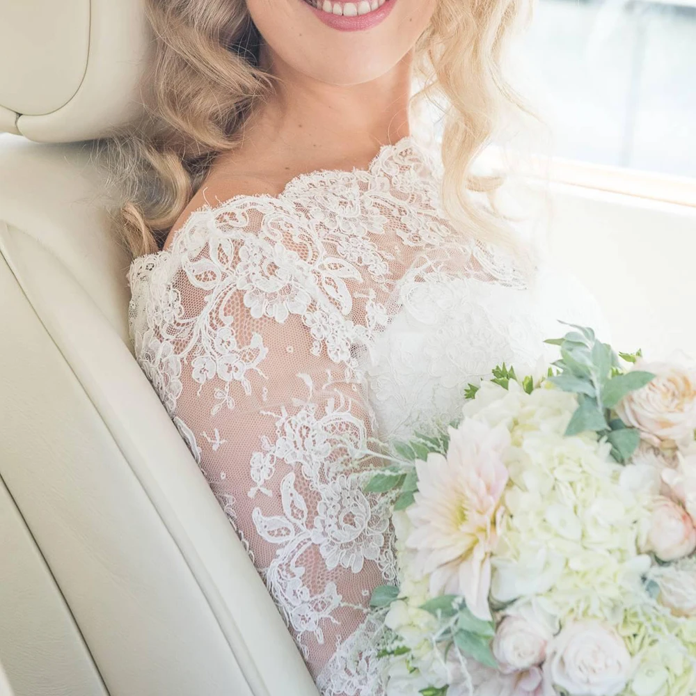 Gorgeous Boat Neck Lace Wedding Gown with 3/4 Sleeves Bohemian Robe de Mairee Belt Chiffon Beach Bridal Dress | Свадьбы и торжества