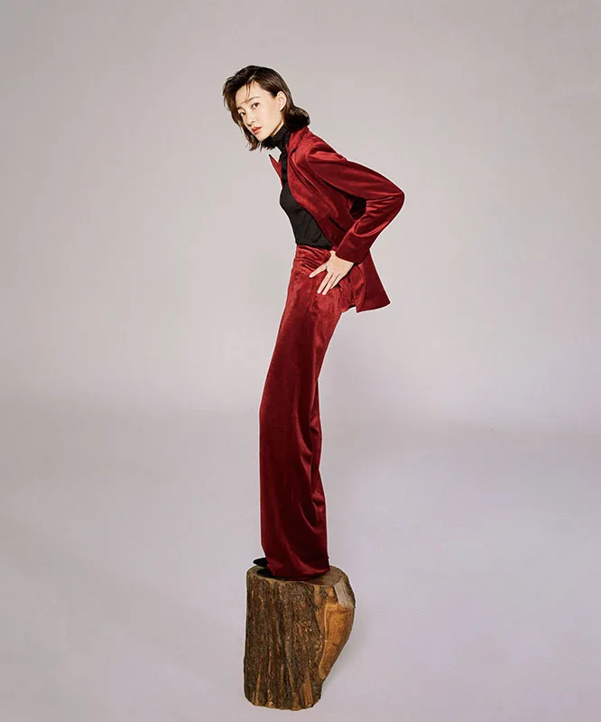 Женский весенне осенний двубортный розовый длинный пиджак + длинные брючные