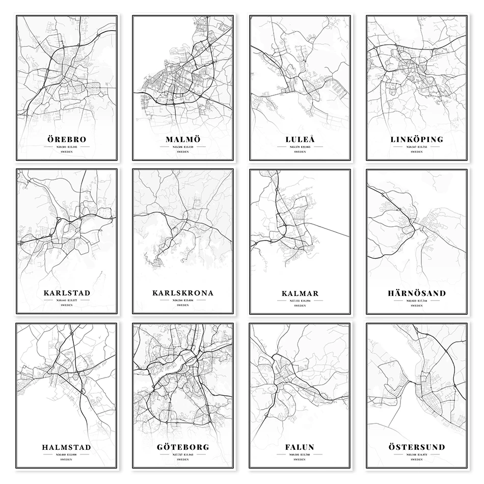 Швеция готенбург висби флунь Стокгольм упсала карты холст картины винтажные