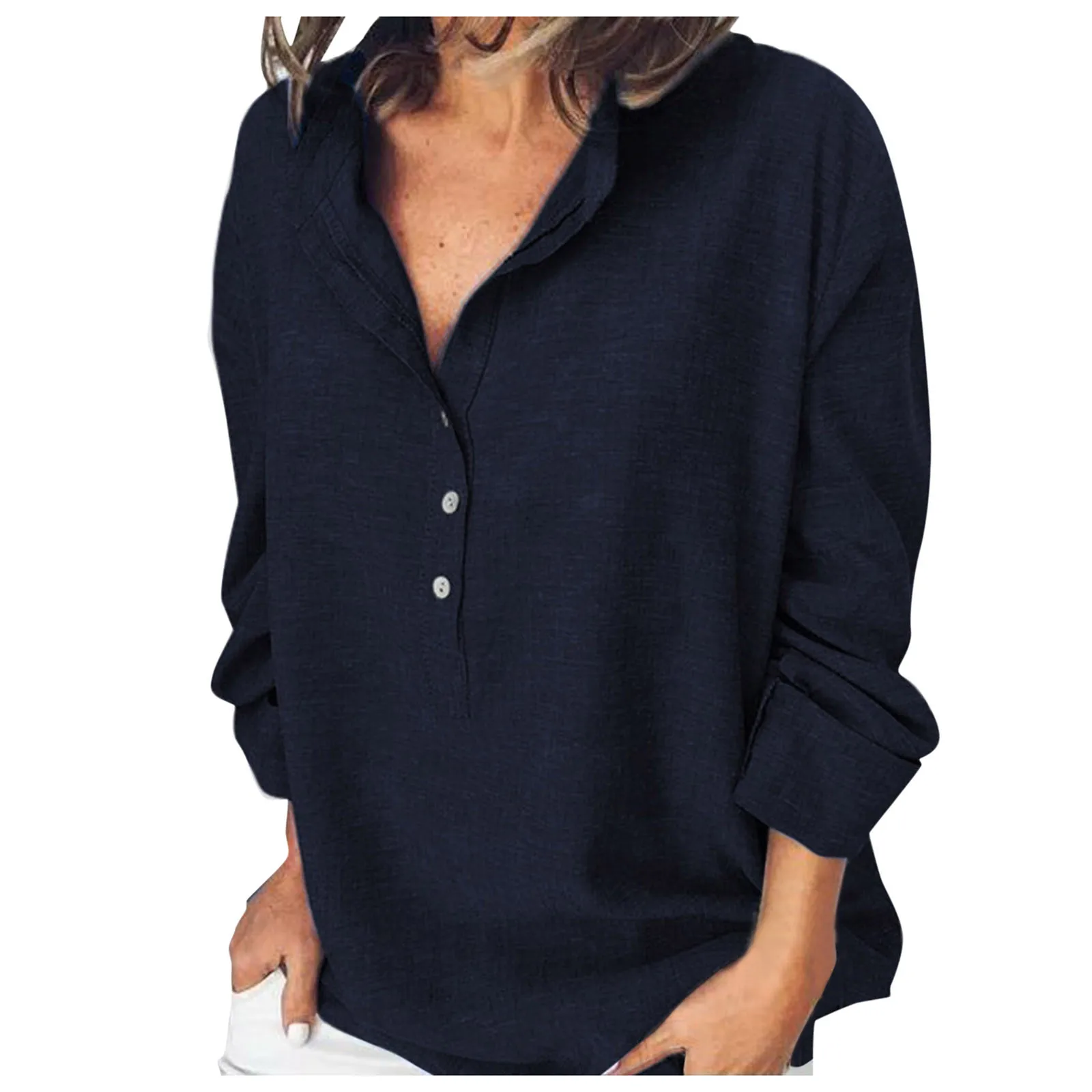 

Fashion Retro V-Neck Shirt Blouse Spring Autumn Long Sleeve Ladies Shirt Casual Women Solid Pullover Tops Blusa Streetwear