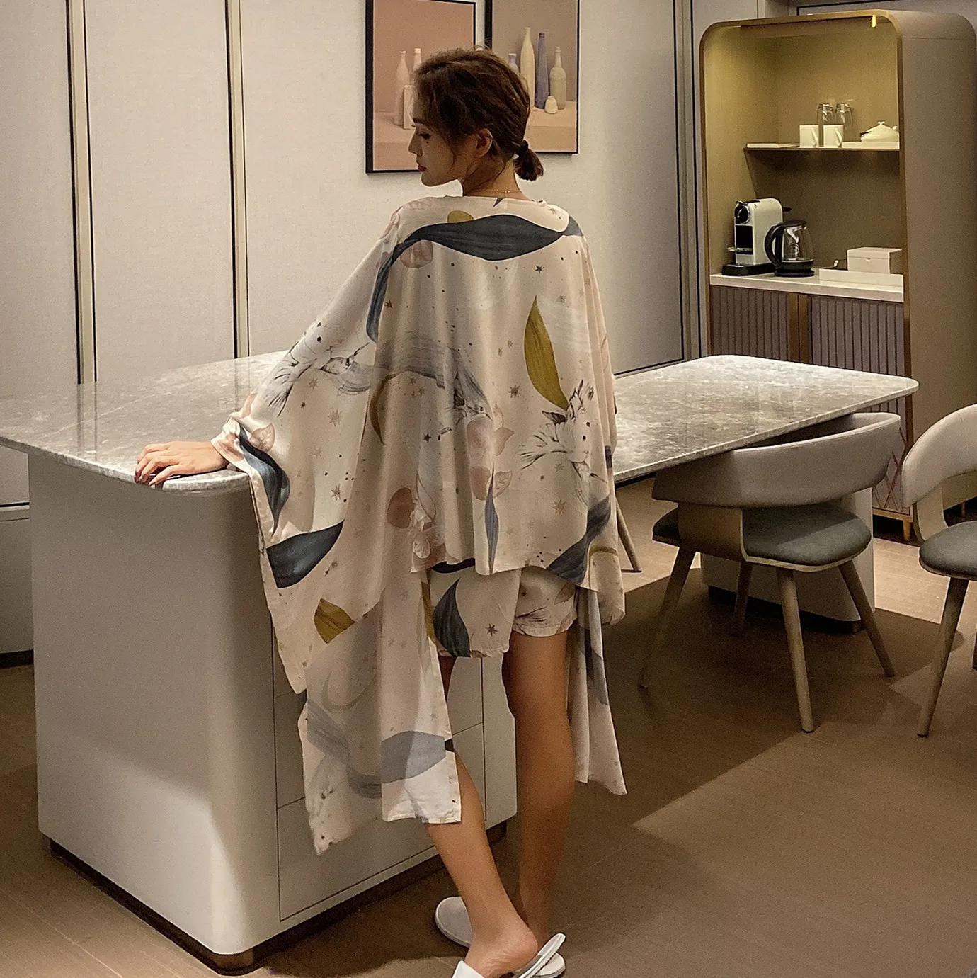 4 шт. весенне осенний комплект свободных пижам для дам комфортный кардиган + жилет