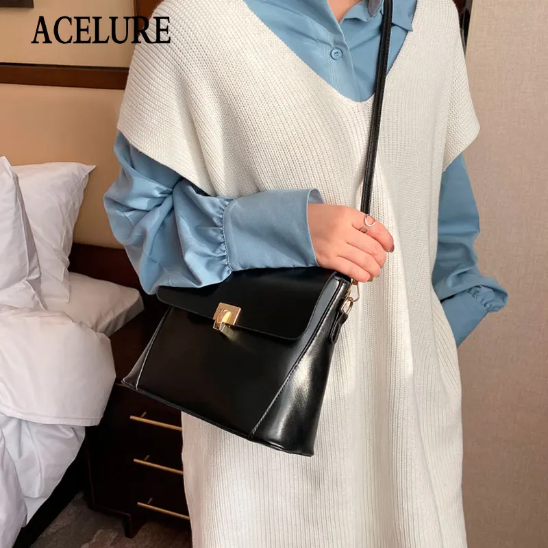 

ACELURE Vintage Fashion Shoulder Bags for Women Solid Color PU Leather Crossbody Bags Ladies Shopping Bags Purse Handbags