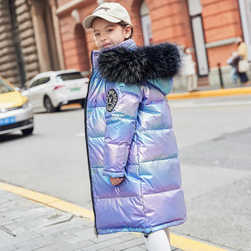 Высококачественная теплая зимняя куртка на белом утином пуху для девочек и
