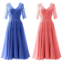 a line lace chiffon 34 sleeve v neck mother of the bride dress outfits evening formal prom cocktail tea length zipper back
