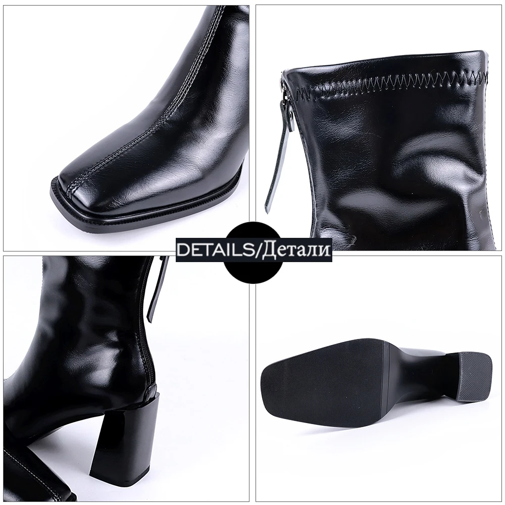 

WETKISS Women's Ankle Boots Square Toe Zipper Booties Square Heels Autumn Winter Boots Female Women Shoes Fashion New Arrival