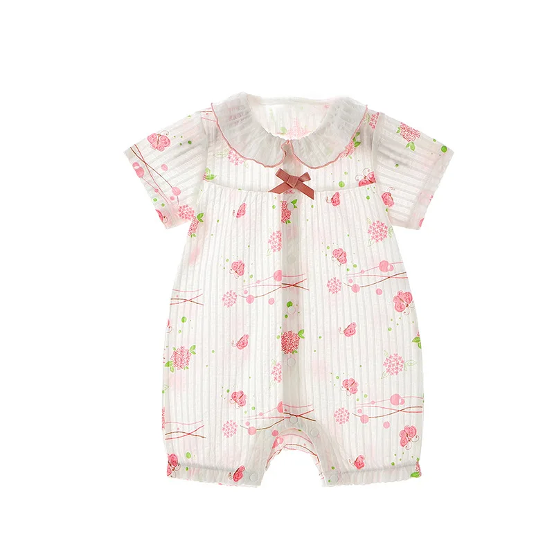 

Summer baby romper suit cotton short sleeve pink printing clothing breathable climb clothes that occupy the home