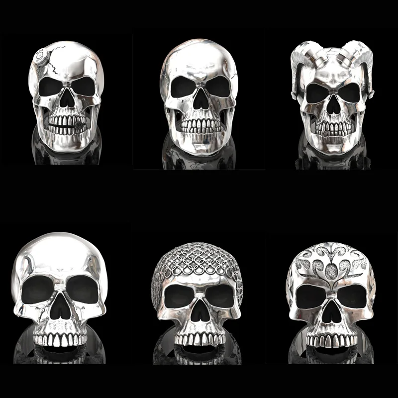 

7 Style New Modern Punk Men Skull Rings Personality Design High Polished Skull Rings Men Gothic Motorcycle Rock Jewelry Wholesal