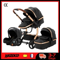 baby stroller 3 in 1 luxurious portable baby carriage aluminum frame rubber wheel pu leather high landscape newborn stroller