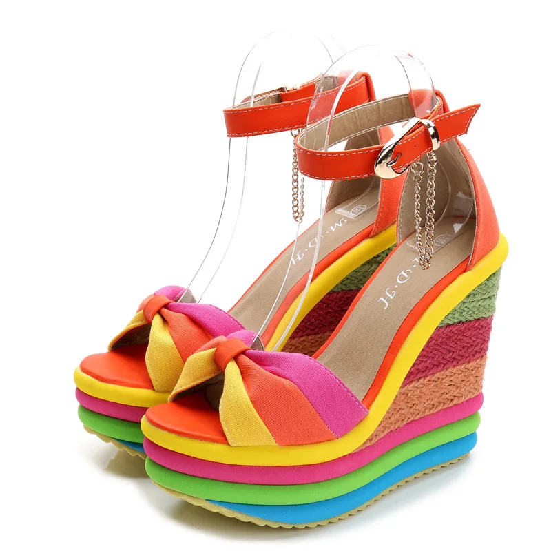 

2021 Summer Women Sandals High increasing Platform Wedge Heels Ladies Sandals Girls Roman Rainbow Sandal Women Sandalias Mujer