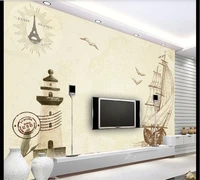 custom wallpaper mural 3d 8d wall covering retro nostalgic sailboat lighthouse sofa background wall decoration painting