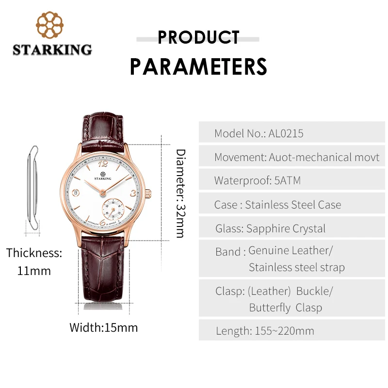 STARKING женские часы с сапфировым кристаллом автоматические автоподзаводом из