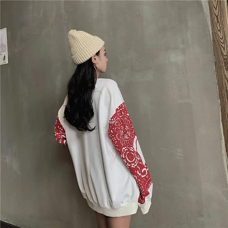 

chinese style oversize pullovers Hoodies tops long sleeve spring autumn casual Sweatshirts Women's Clothing ladies harajuku BF