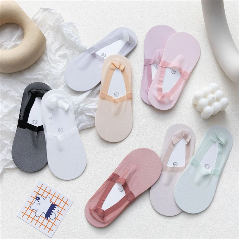 5 Pairs Lot Socks For Women Invisible Sock Slippers Color Thin Mesh Transparent Women's Socks Korea Style Mesh No Show Summer
