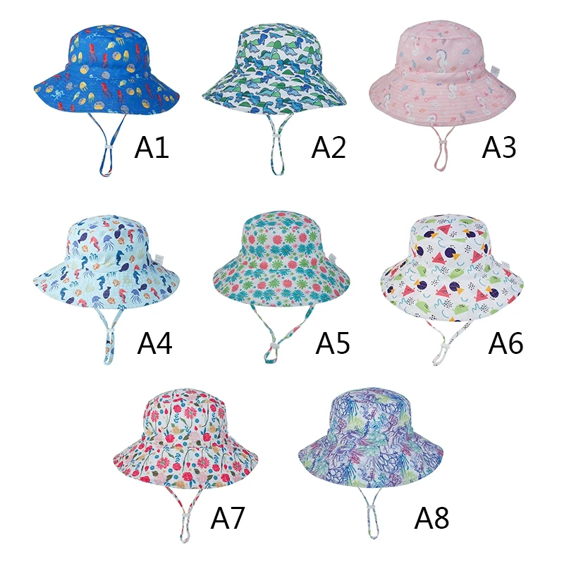 

Children Summer Hats Kids Cartoon Sun Caps Boys Girls Quick-Dry Caps Baby Fisherman Hats With Chin Strap