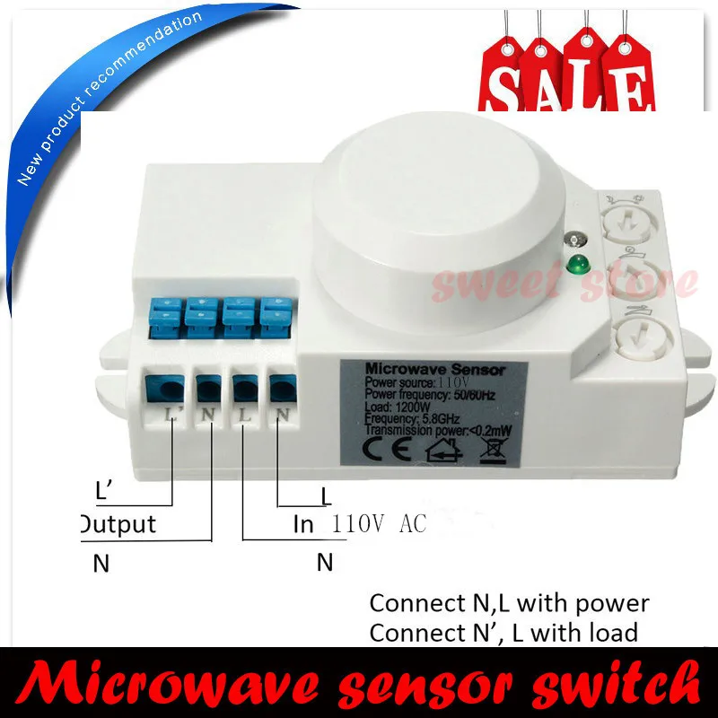 New 110V Microwave detector 360 Degree long distance Radar Sensor switch time adjustable Free shipping 1pcs | Обустройство дома