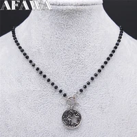 witchcraft pentagram black crystal bead stainless steel necklace women silver color pendant necklace jewelry colares n4870s02