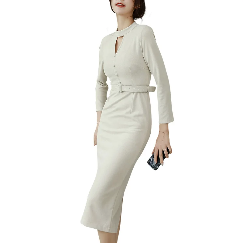 2021 весеннее облегающее платье Карандаш Платья с воротником стойкой длинным