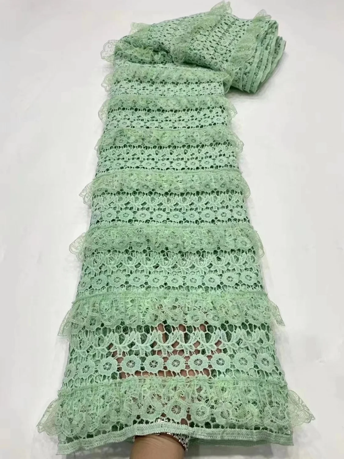 

High Quality African Mesh Lace Fabric With Sequins 3D Applique Milk Silk Lace Soft French Lace Fabric For Wedding Party