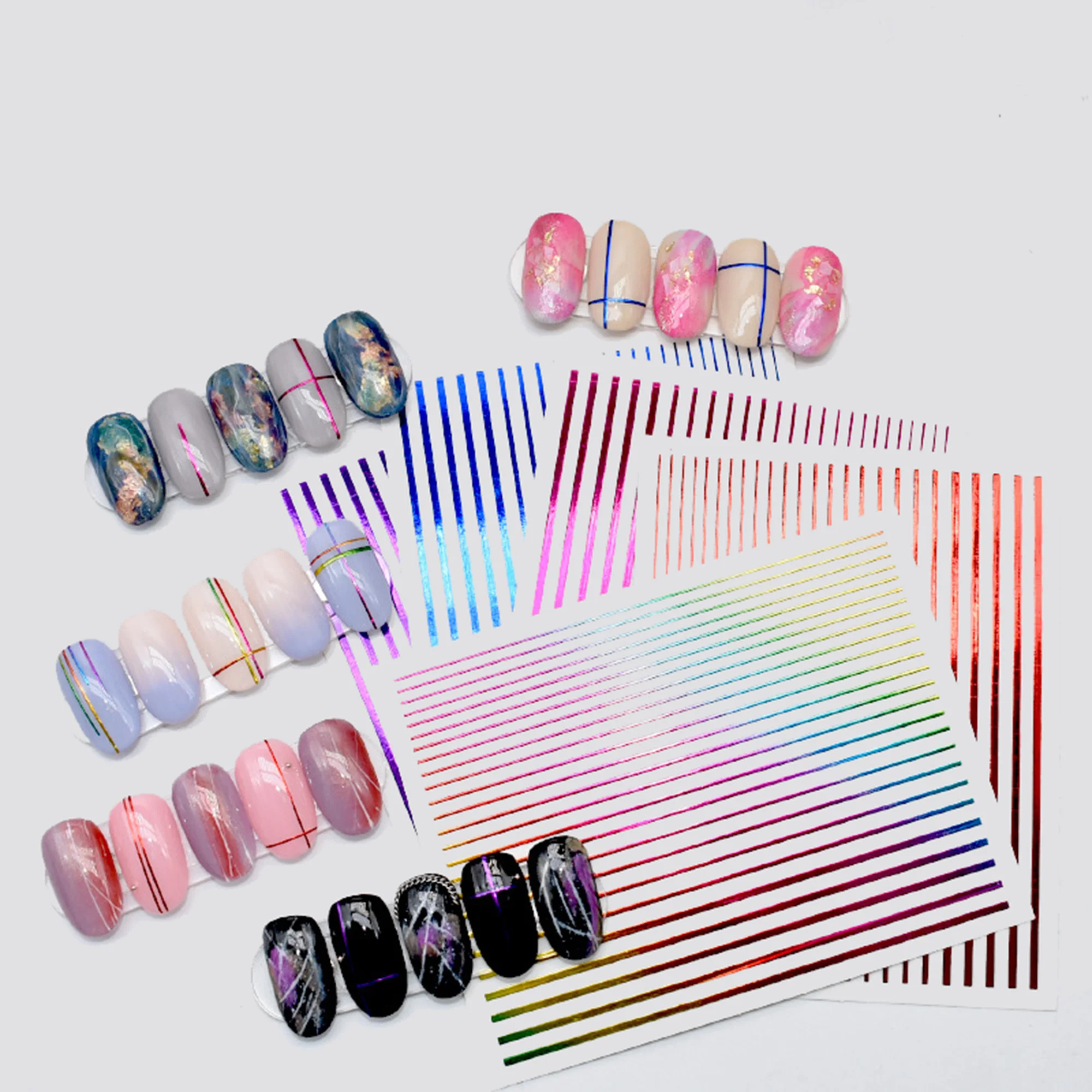 

1 Sheet Fluorescent Candy Color Patch Sequins Nail Sticker Curve Lines Self-adhesive Striping Tape Decals Nail Art Accessories