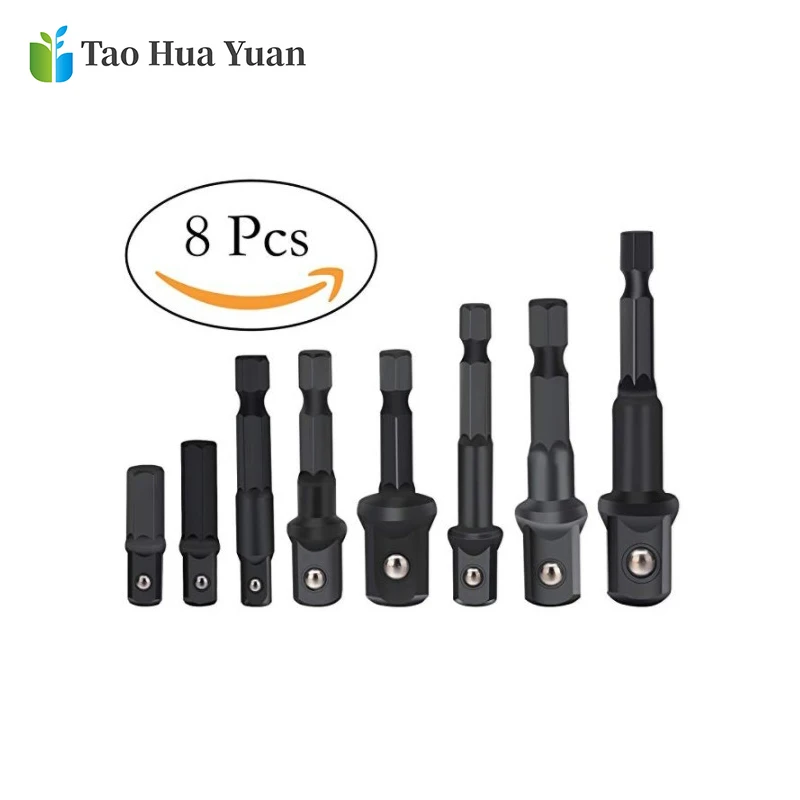 

8pcs Drill Socket Adapter for Impact Driver with Hex Shank to Square Socket Drill Bits Bar Extension 1/4" 3/8" 1/2 Bit Set AA